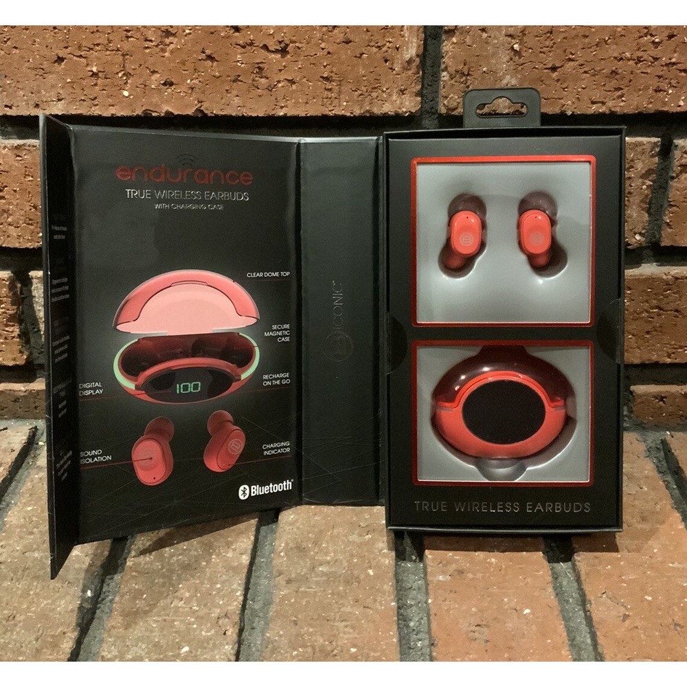 Bionic Endurance Bluetooth True Wireless Earbuds Red With Charging Base - Picture 2 of 3
